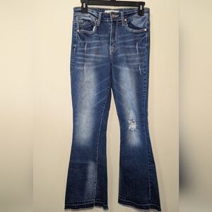 Hydraulic Flare Jeans Embellished Pocket Distressed Mid-rise Y2K Size 11 / 28"